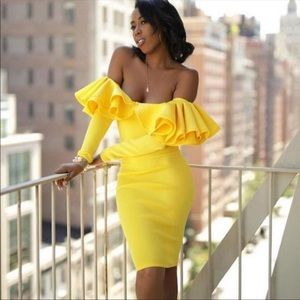 Yellow sweetheart wrapped dress